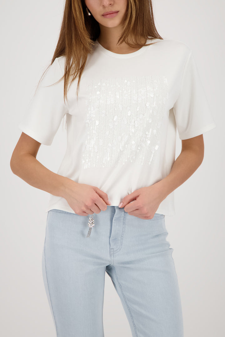 SS Tee w Sequin Detail in Off White