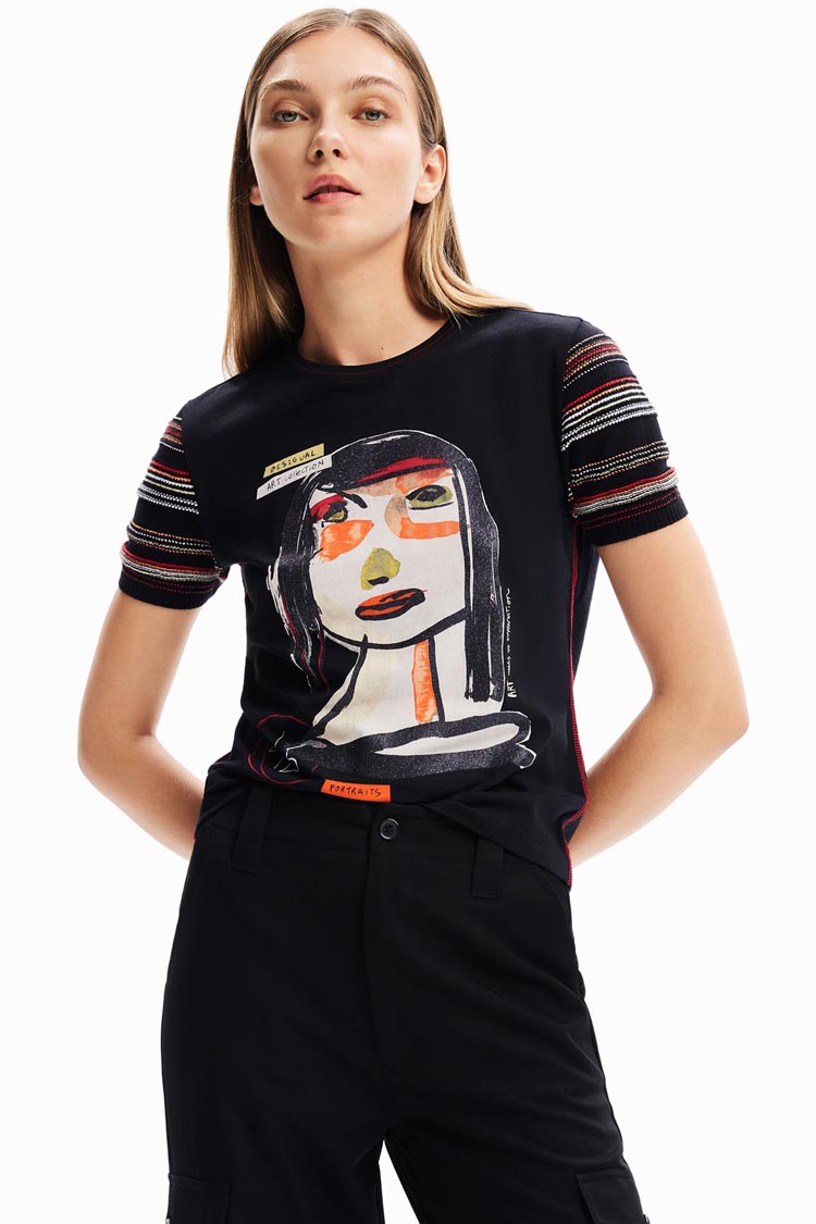SS Arty Face Front T-shirt in Black