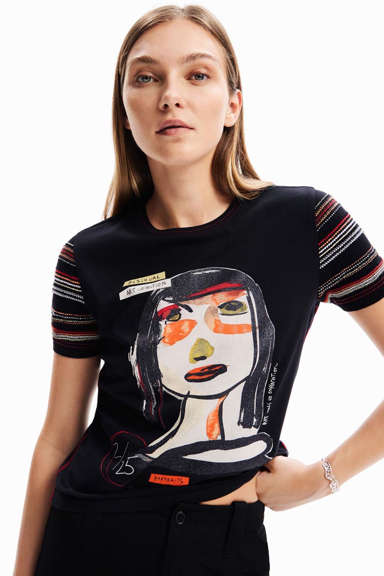 SS Arty Face Front T-shirt in Black