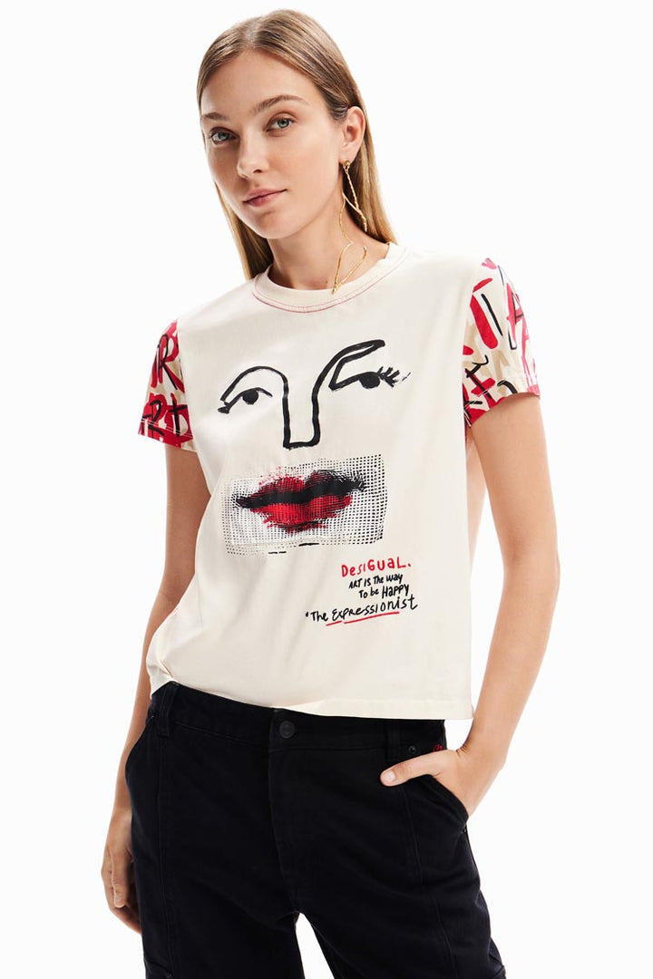 SS Arty Face Print T-shirt in White