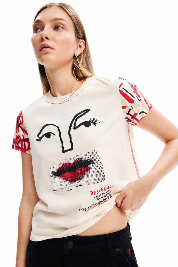 SS Arty Face Print T-shirt in White