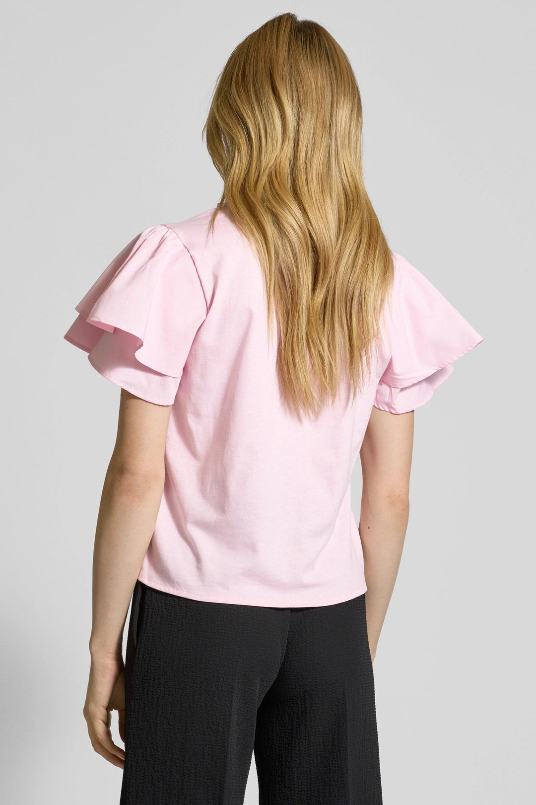 SS Blouse w Ruffled Collar in Spring Blush