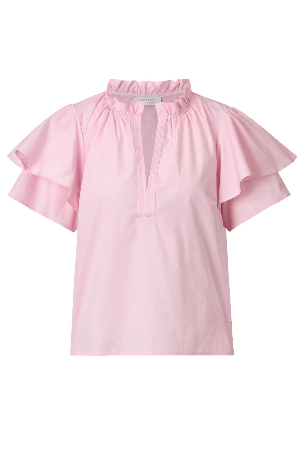 SS Blouse w Ruffled Collar in Spring Blush