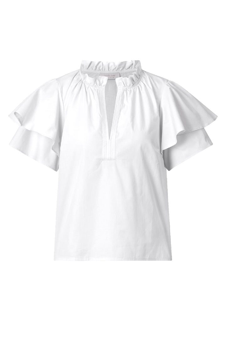 SS Blouse w Ruffled Collar in White
