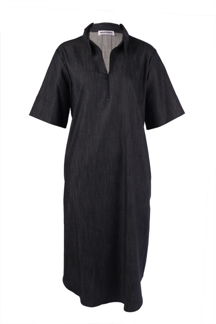 SS Zip Front Dress in Deep Indigo
