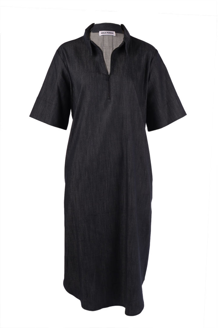 SS Zip Front Dress in Deep Indigo