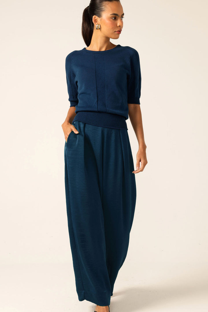 SS Raglan Knit Top in Steele Blue