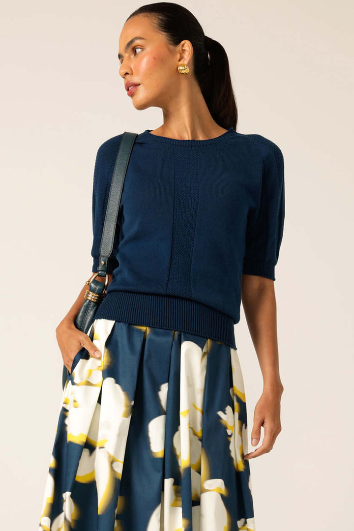 SS Raglan Knit Top in Steele Blue
