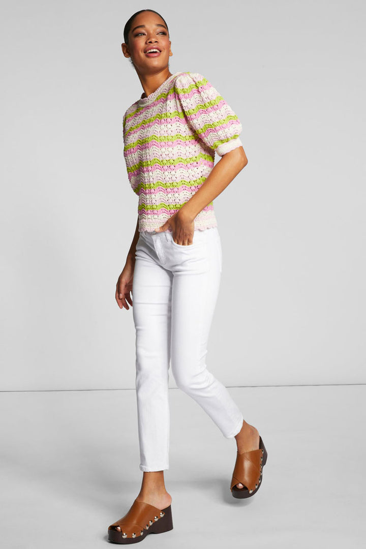 SS Striped Crochet Pullover in Pearl