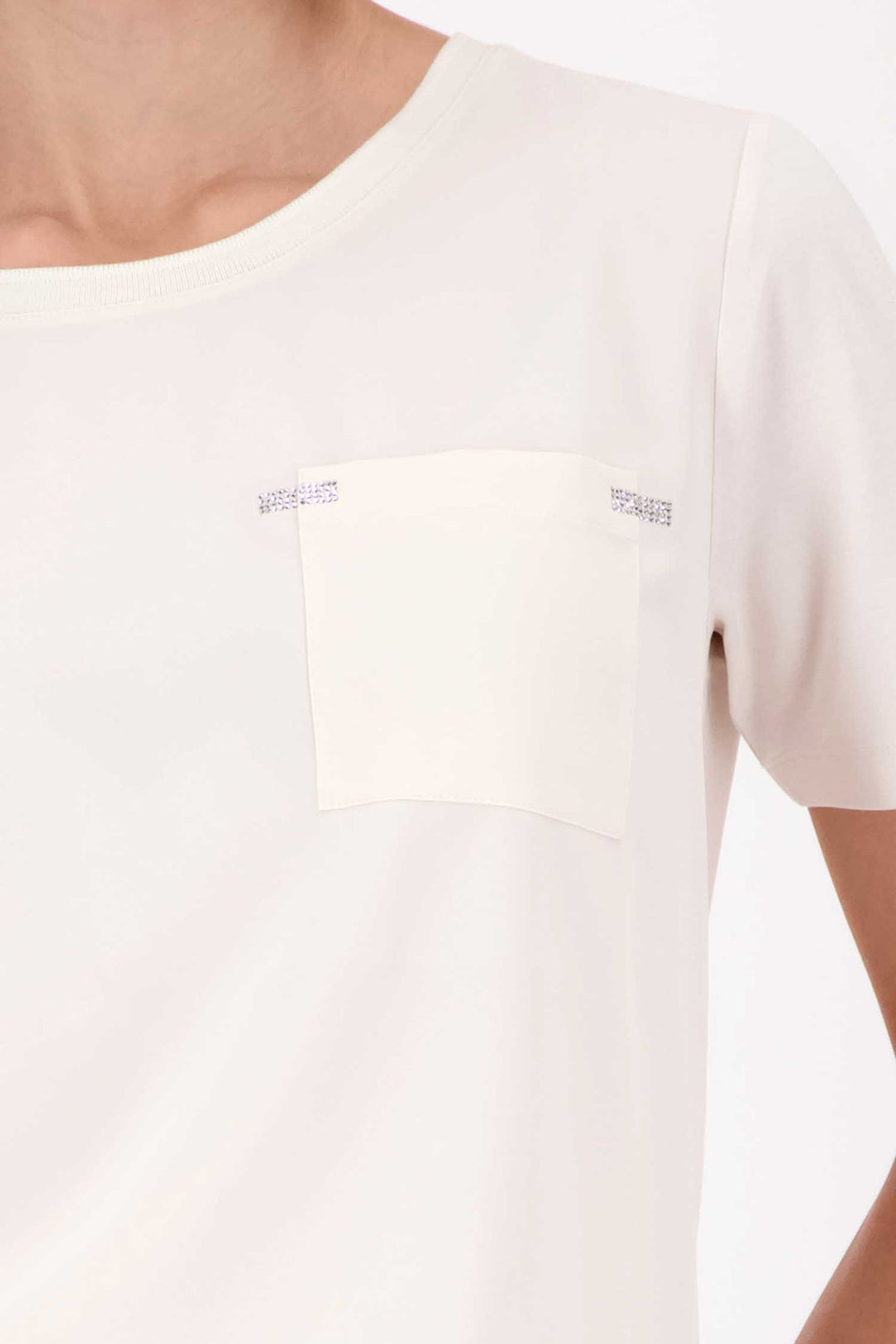 SS Tee w Pocket Jewel Detail in Beige