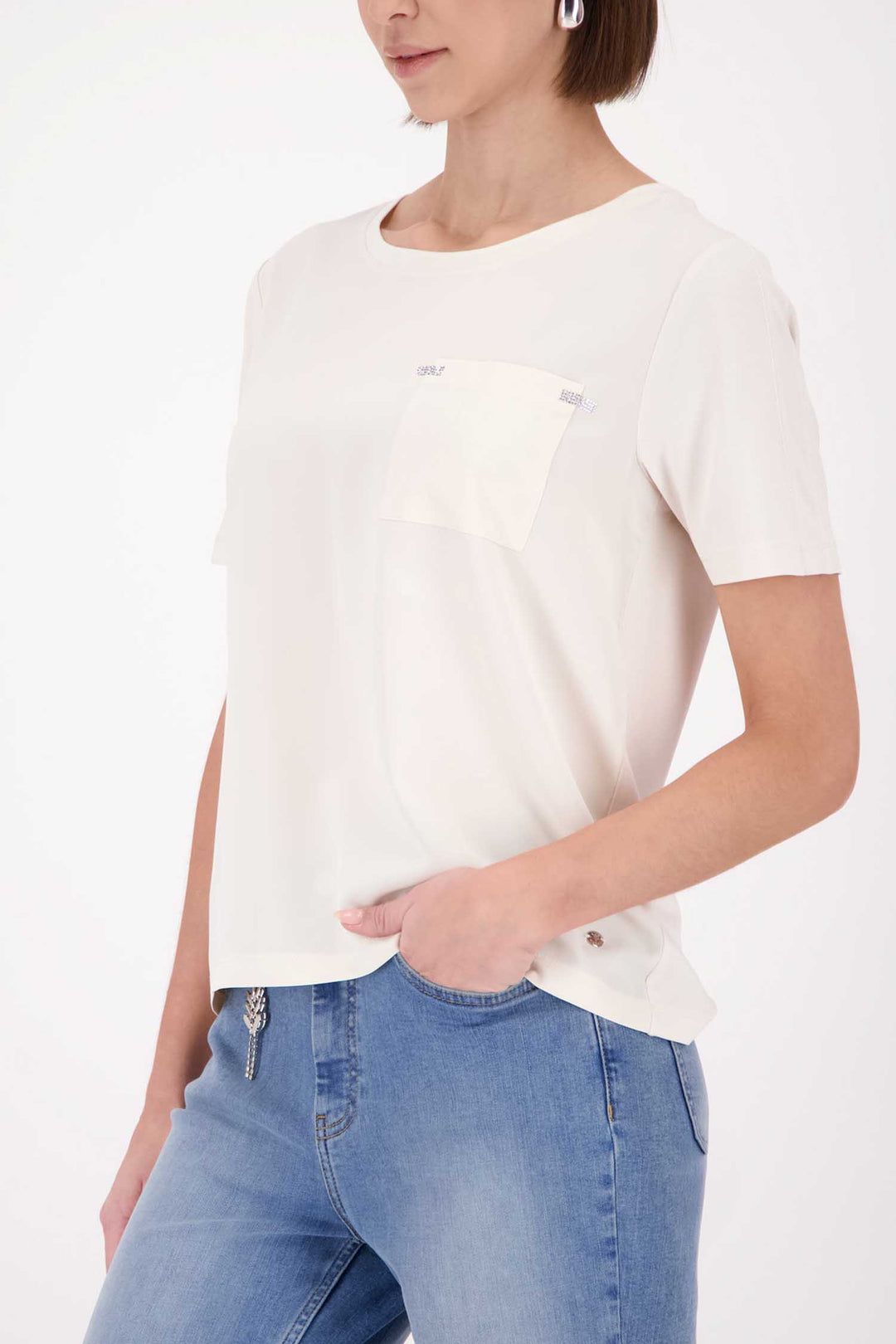 SS Tee w Pocket Jewel Detail in Beige