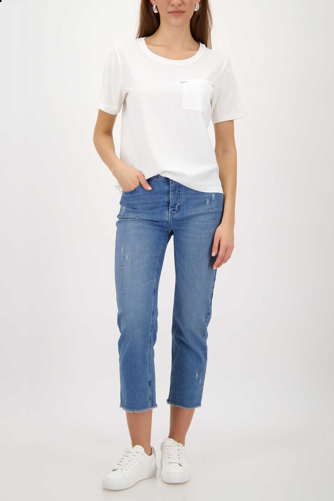 SS Tee w Pocket Jewel Detail in Off White