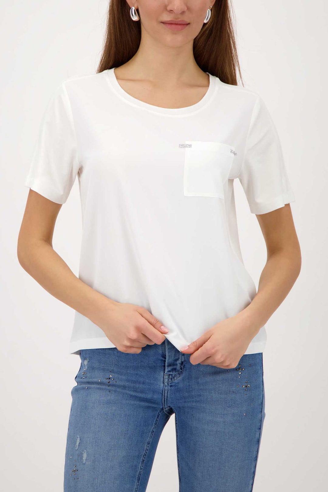 SS Tee w Pocket Jewel Detail in Off White