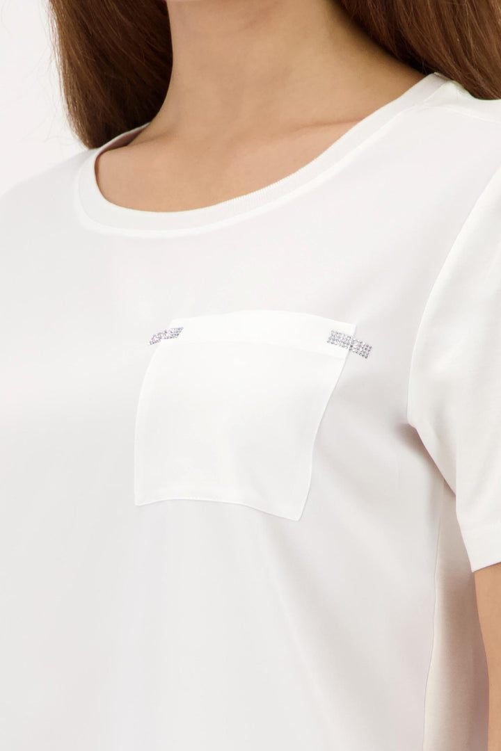 SS Tee w Pocket Jewel Detail in Off White