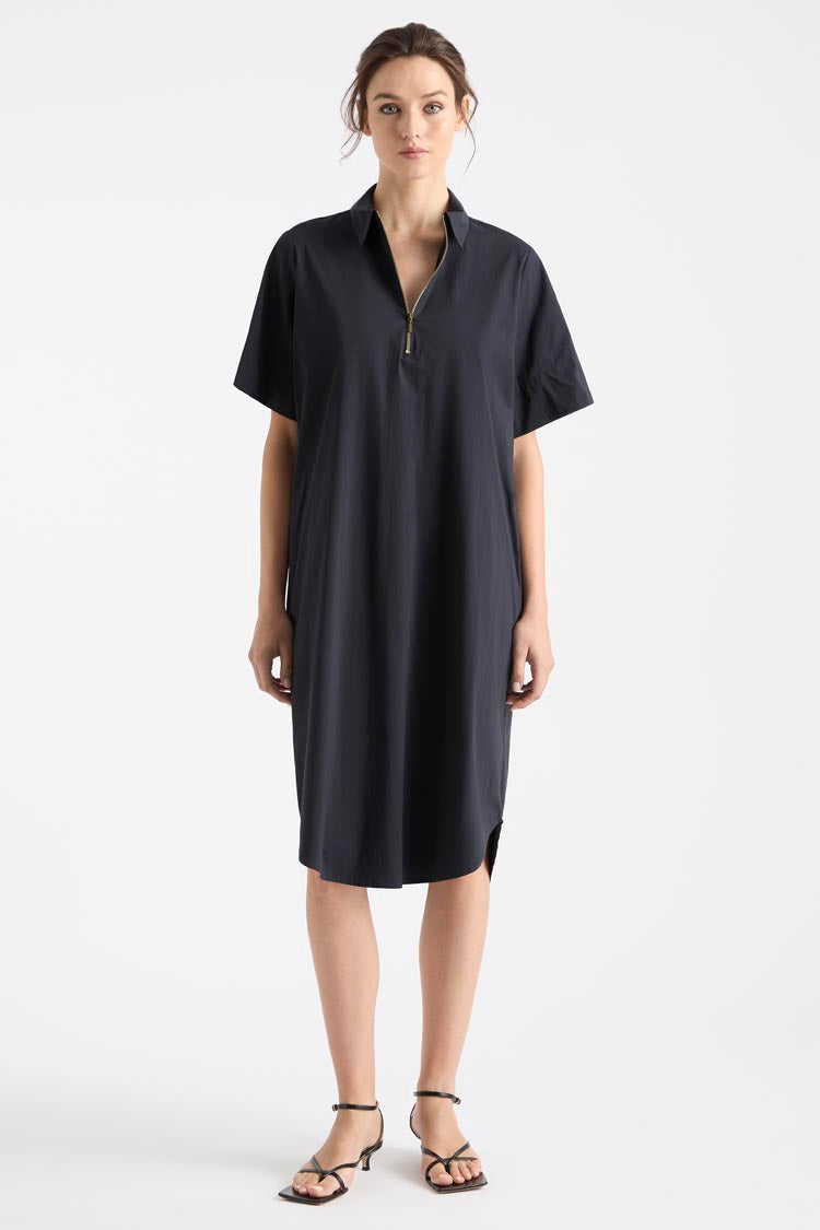 SS Zip Front Dress in French Navy