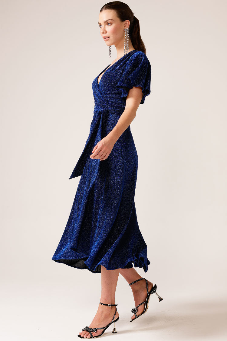 Stargaze Wrap Midi Dress in Sapphire