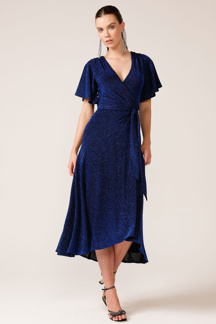 Stargaze Wrap Midi Dress in Sapphire