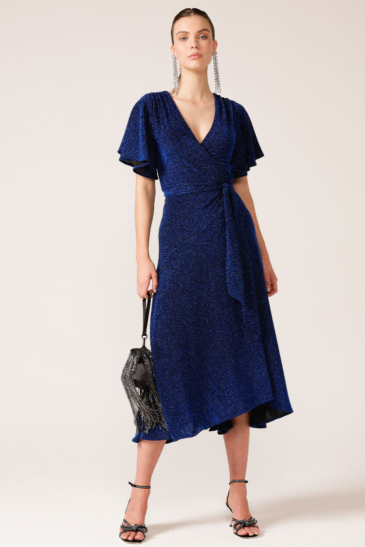 Stargaze Wrap Midi Dress in Sapphire