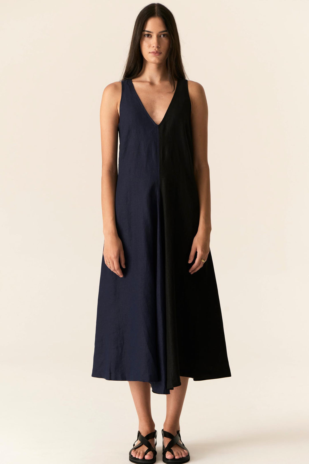 Saga Two Tone Dress in Ink Black