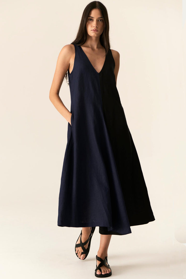 Saga Two Tone Dress in Ink Black