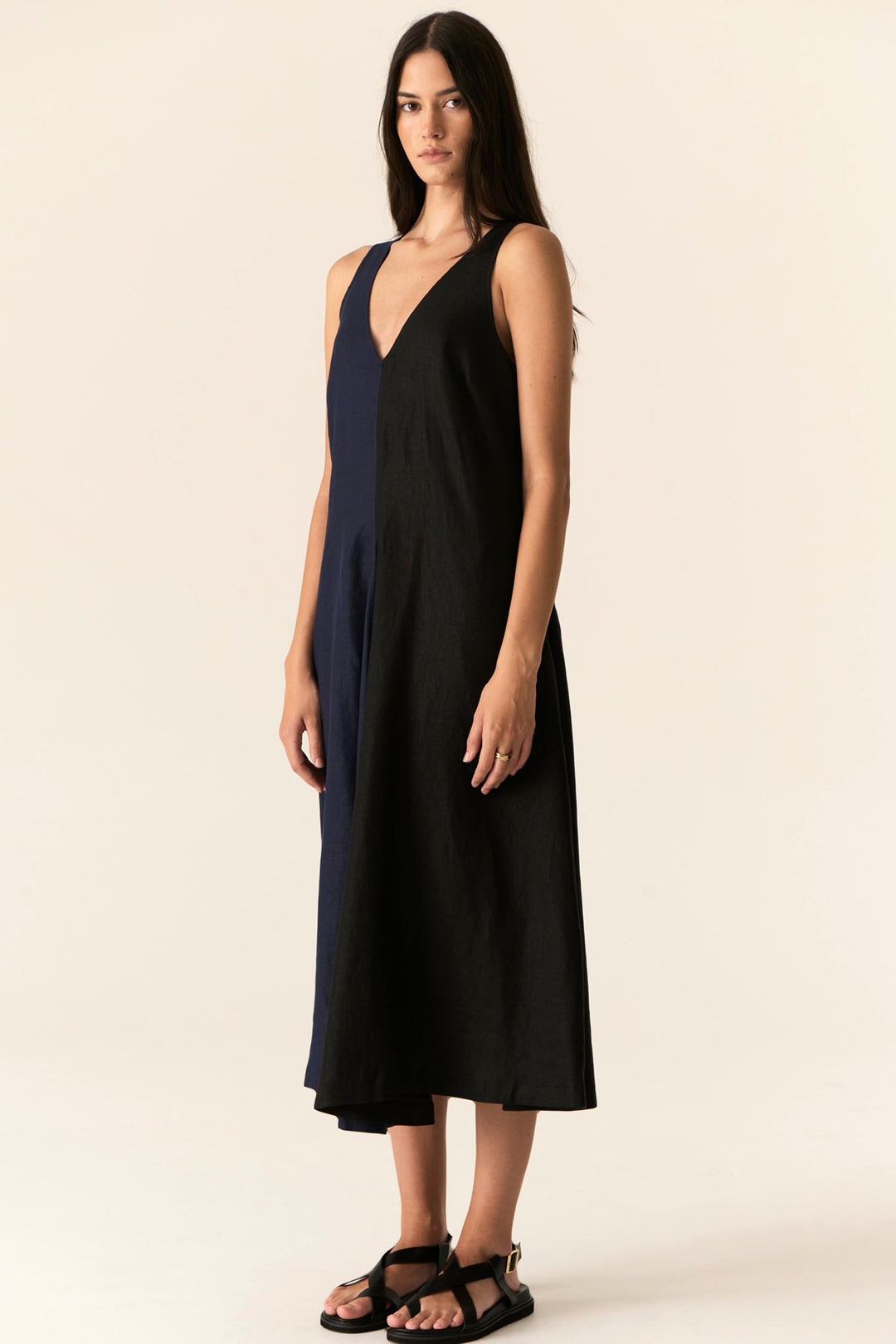 Saga Two Tone Dress in Ink Black