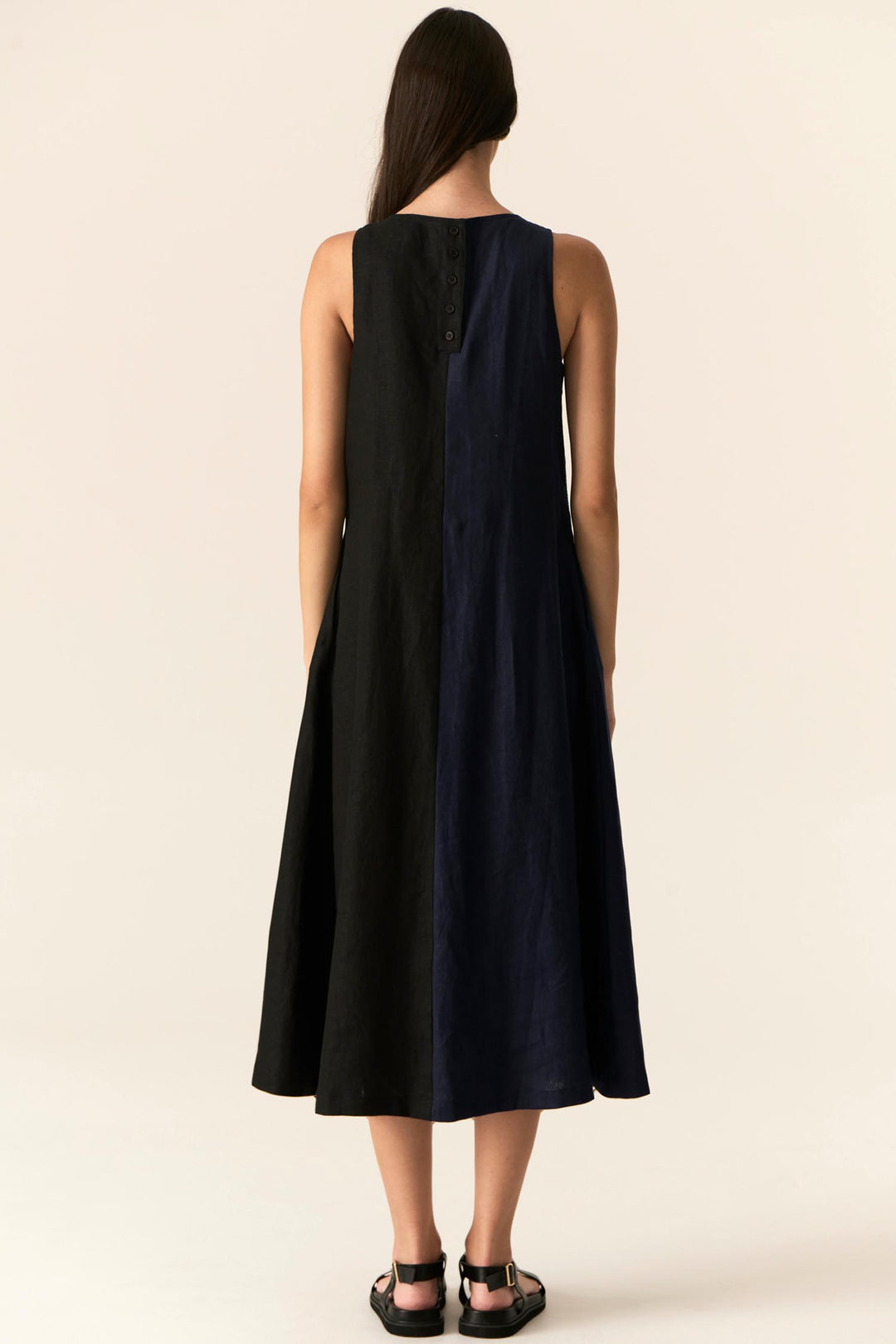 Saga Two Tone Dress in Ink Black