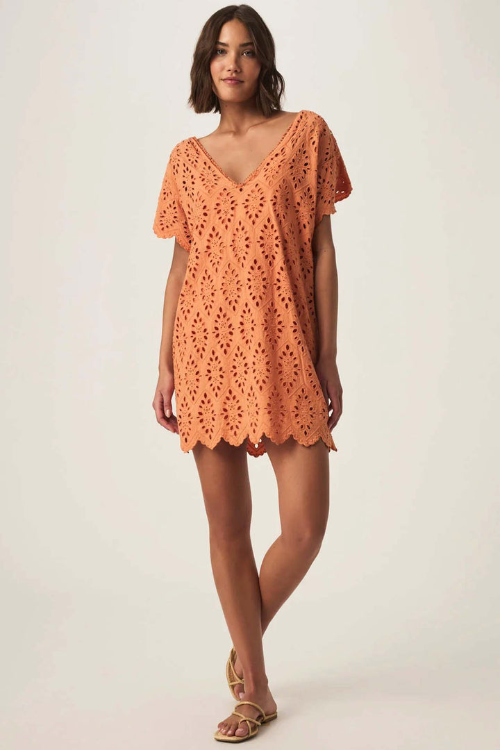Sandro Eyelet Dress in Orange Tiger