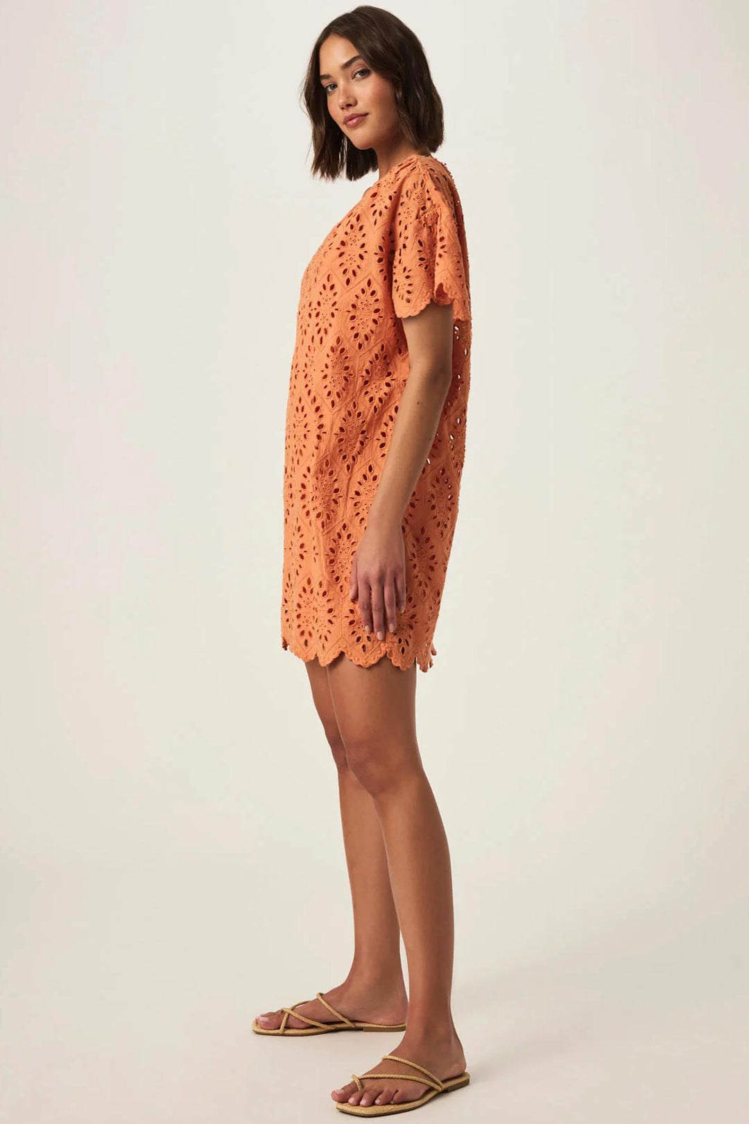 Sandro Eyelet Dress in Orange Tiger