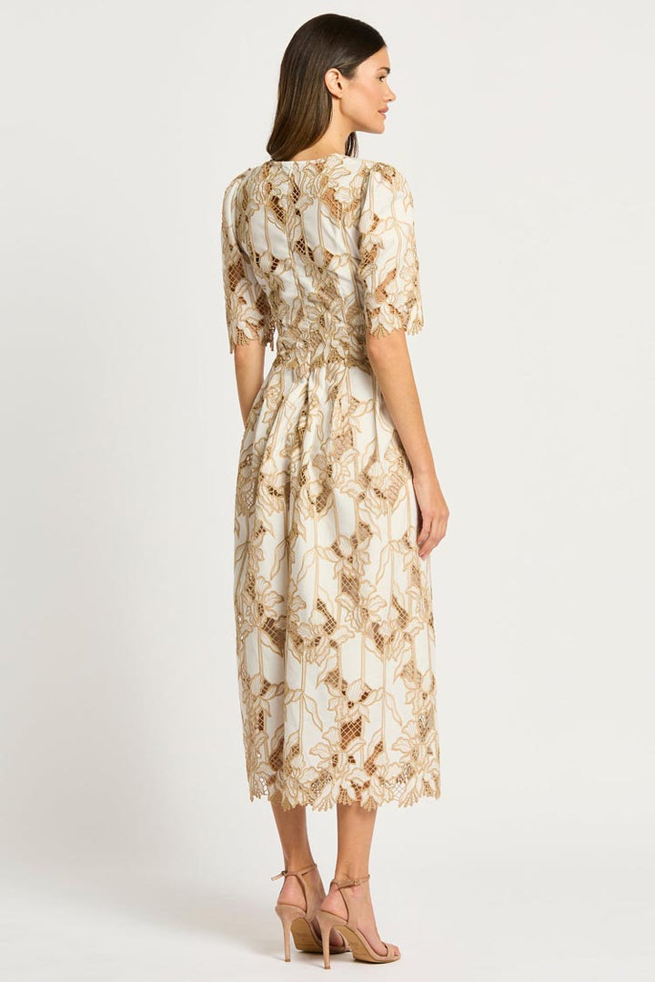 Sandy V-Neck Midi Dress in Ivory