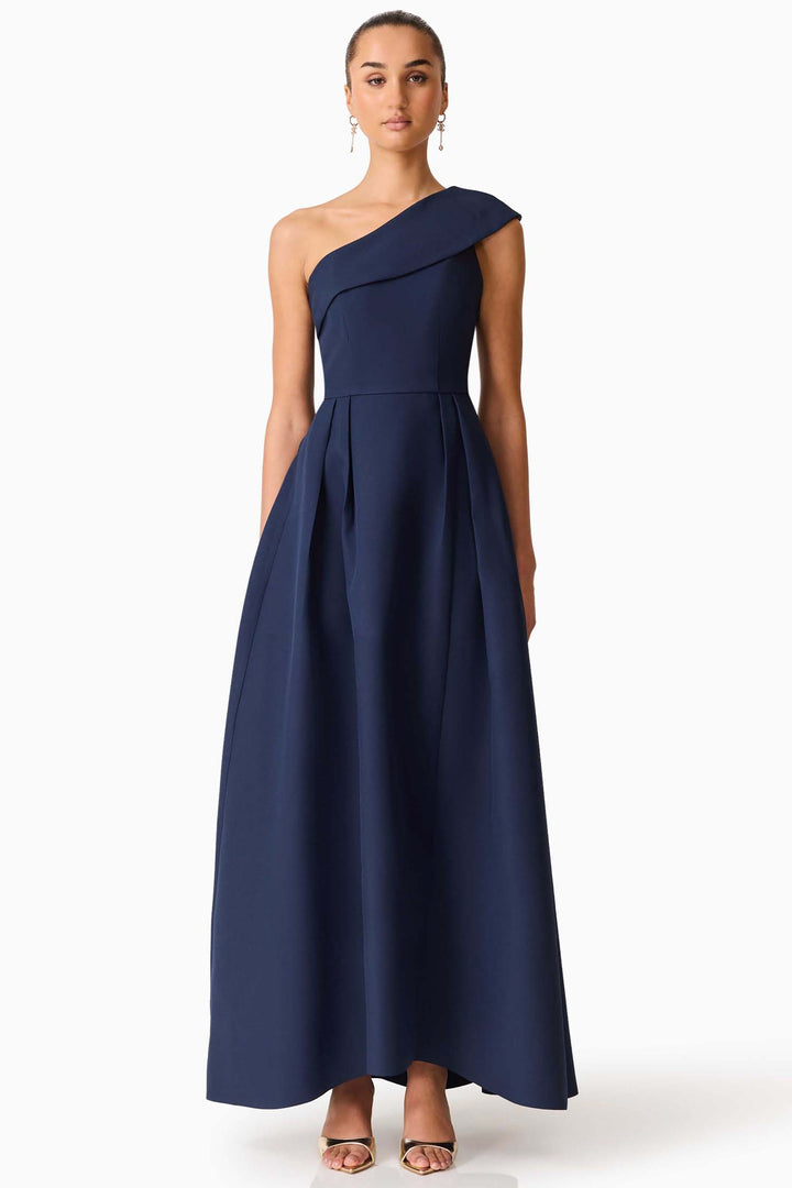 Saphine One-Shoulder Gown in Navy