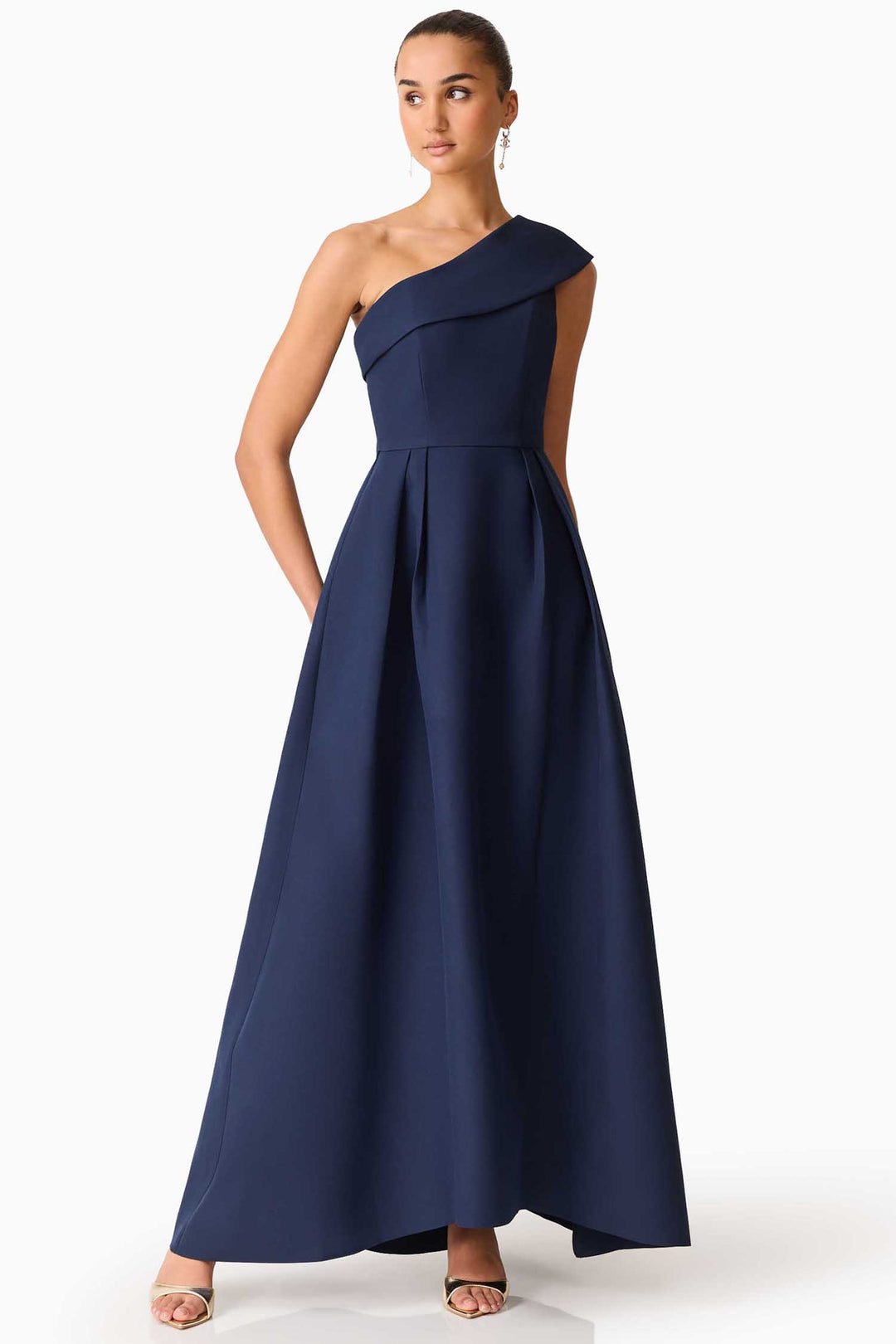 Saphine One-Shoulder Gown in Navy