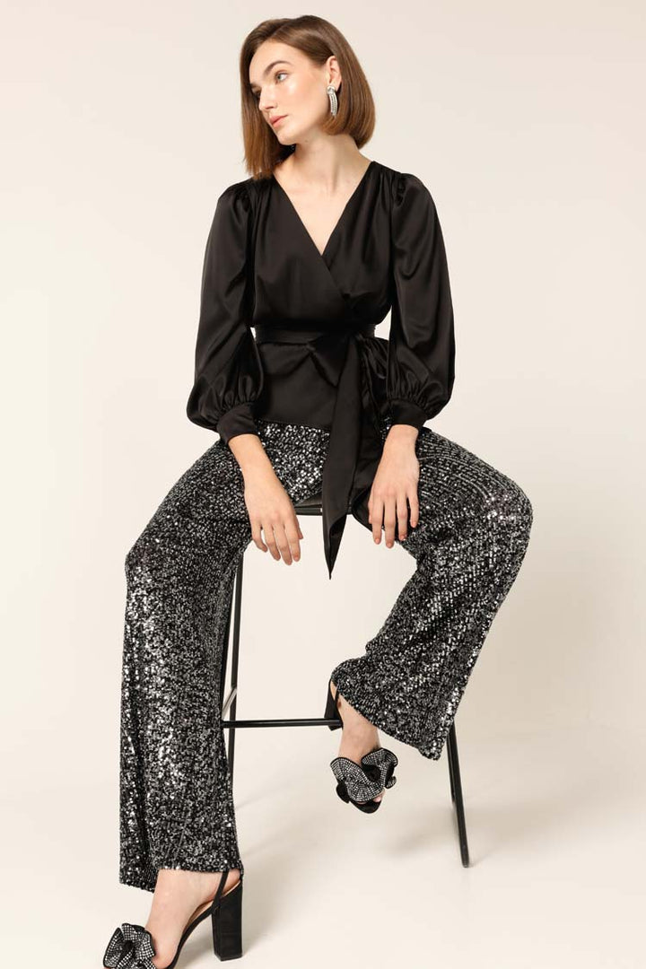 Satin Faux Wrap Top