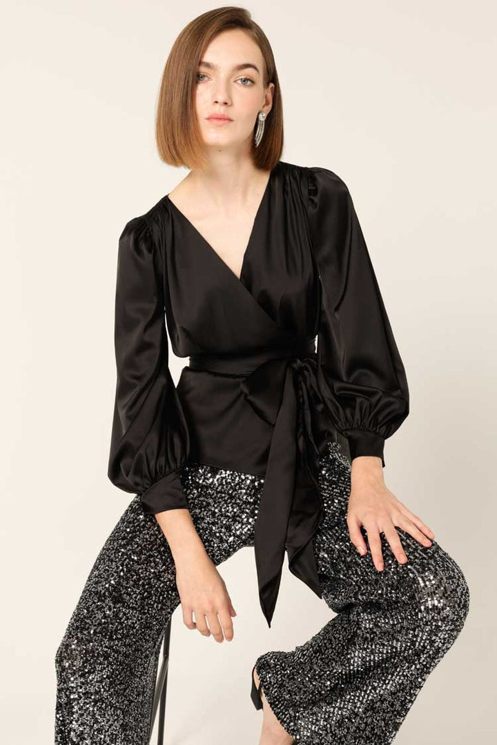 Satin Faux Wrap Top
