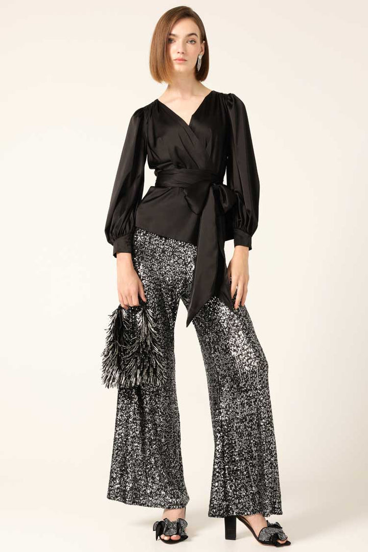 Satin Faux Wrap Top