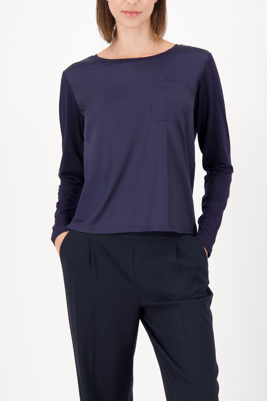 Satin Jersey Top in Navy Night Sky