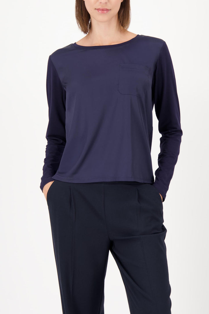 Satin Jersey Top in Navy Night Sky