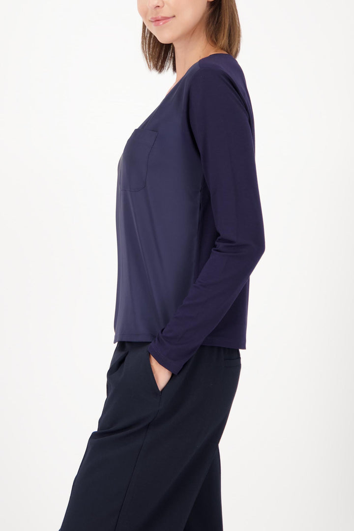 Satin Jersey Top in Navy Night Sky