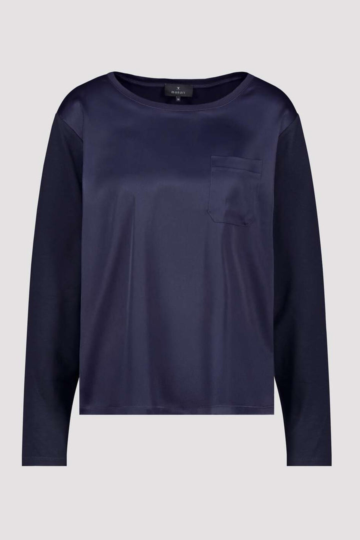 Satin Jersey Top in Navy Night Sky