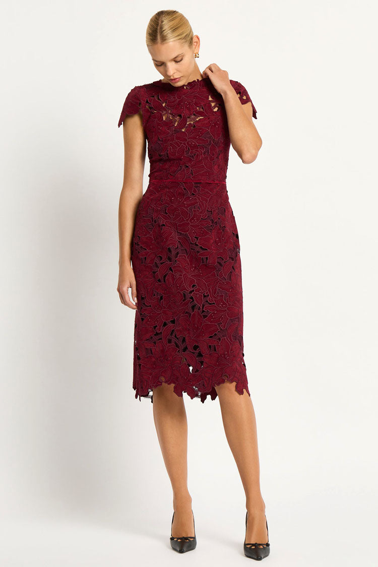 Scarlett Cap Sleeve Dress in Ruby
