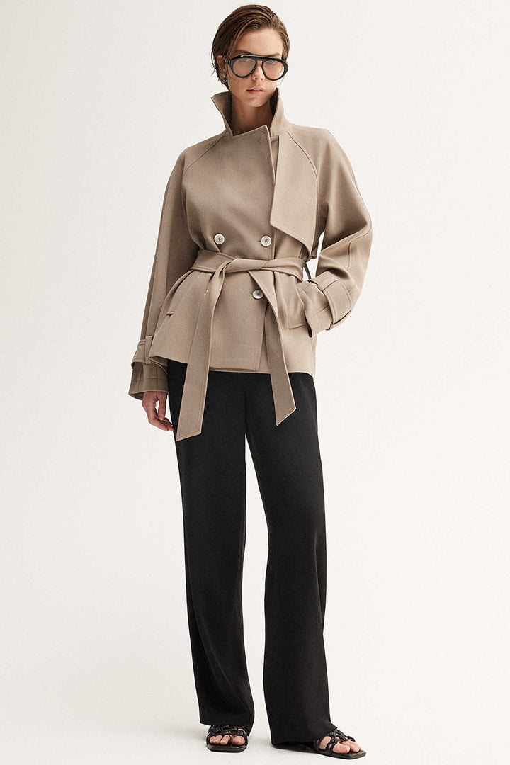 Selena Cropped Trench Coat in Taupe