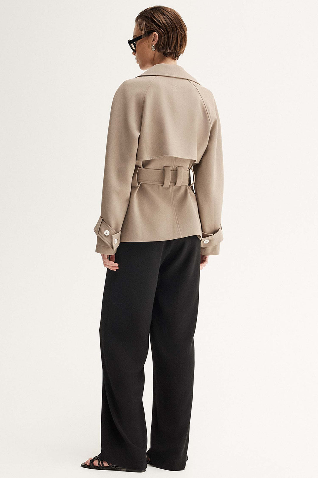 Selena Cropped Trench Coat in Taupe