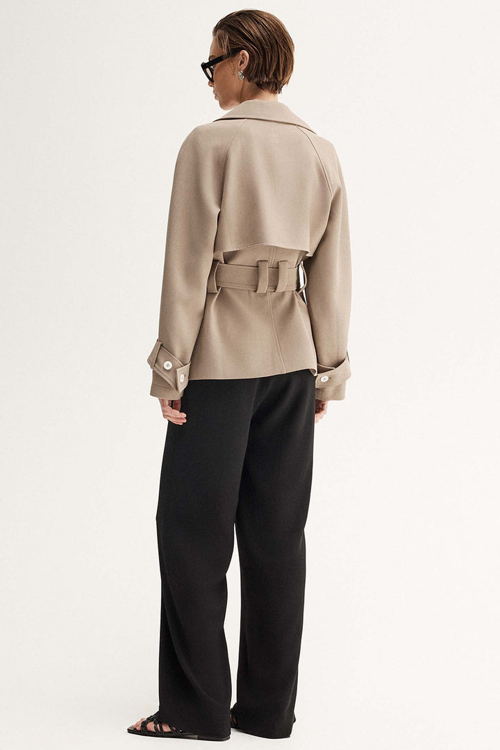 Selena Cropped Trench Coat in Taupe