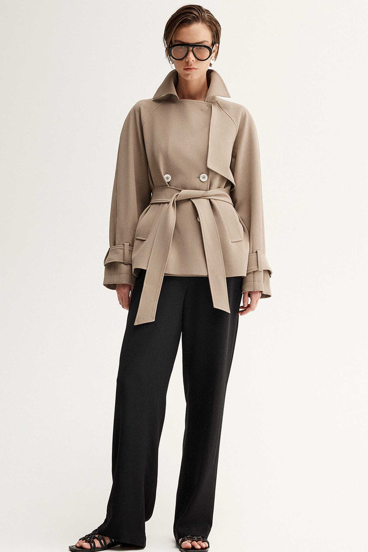 Selena Cropped Trench Coat in Taupe