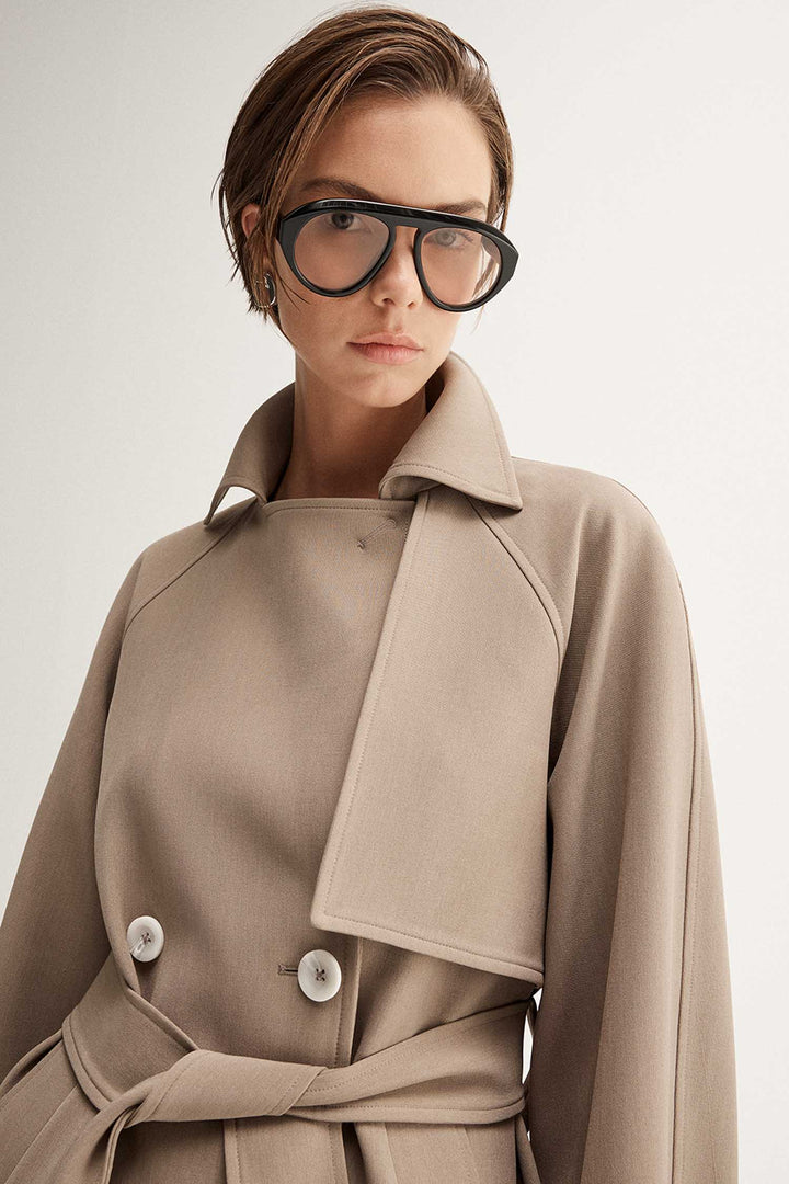 Selena Cropped Trench Coat in Taupe