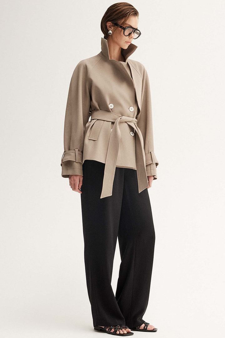 Selena Cropped Trench Coat in Taupe