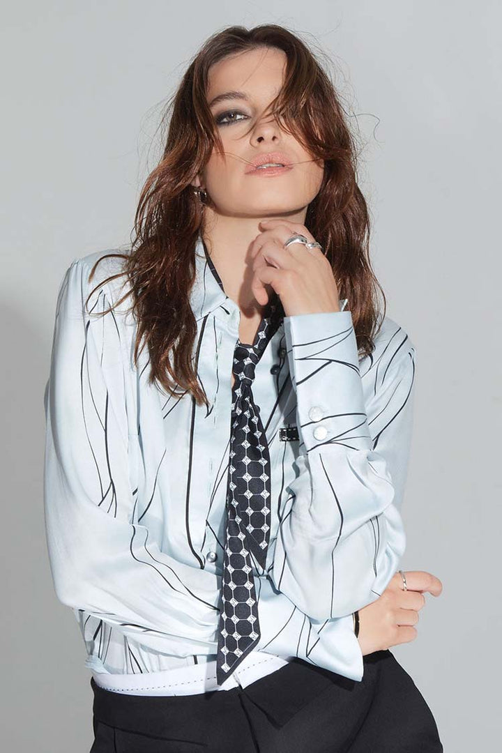 Self Portrait Shirt in Blue Mist Swirl