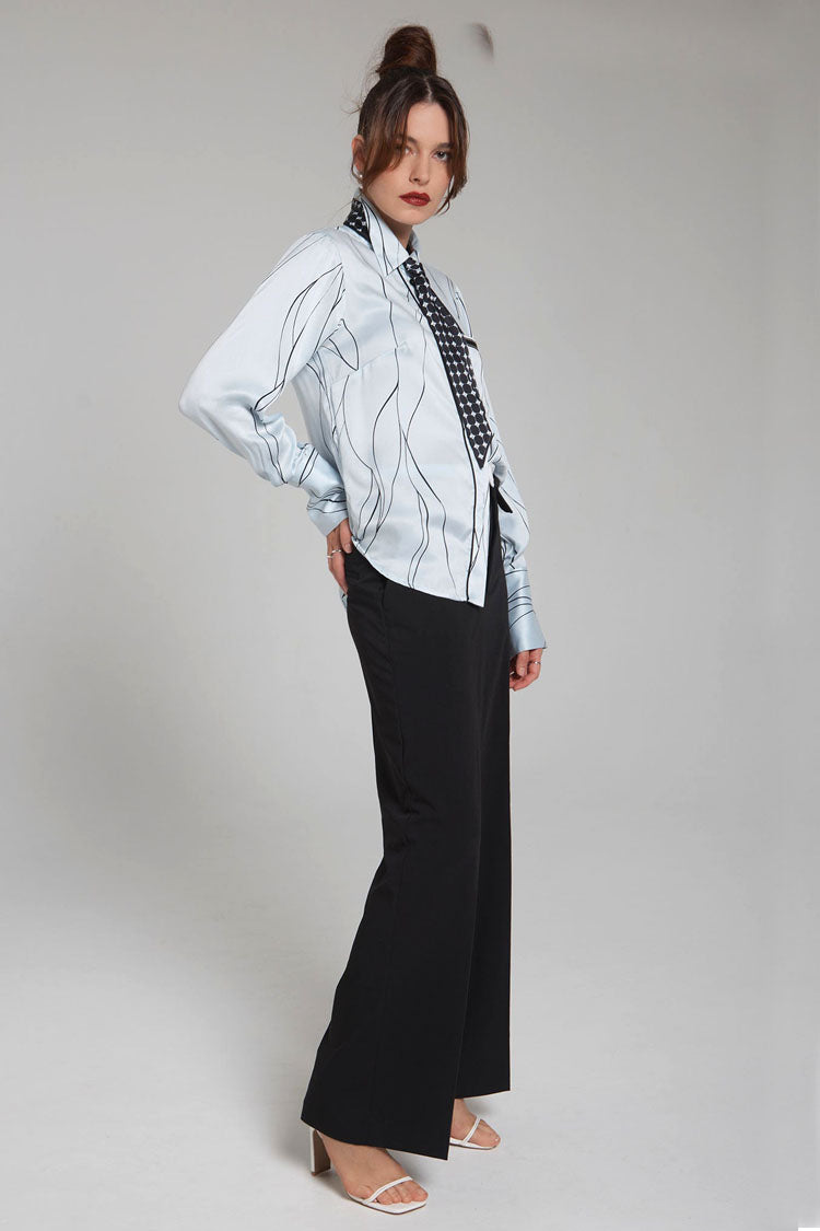Self Portrait Shirt in Blue Mist Swirl