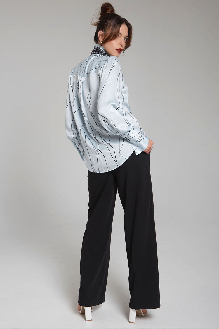 Self Portrait Shirt in Blue Mist Swirl
