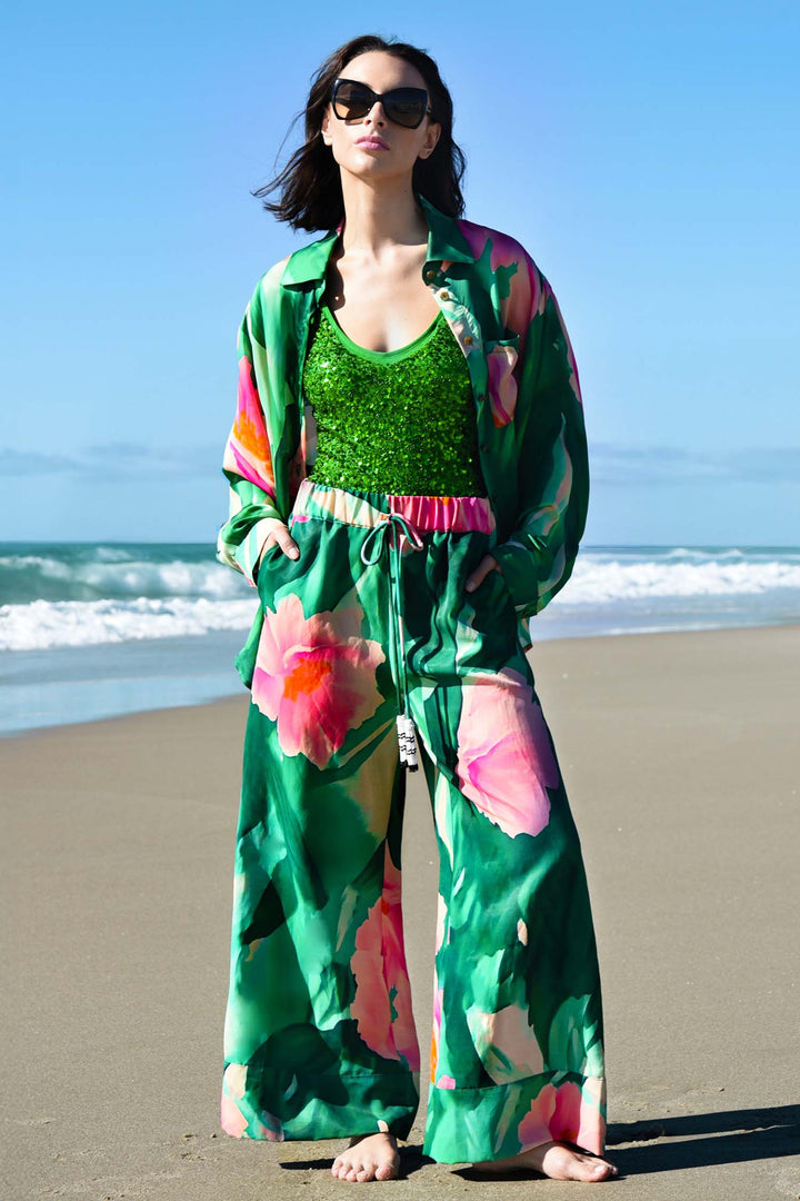 Seville Strolls Trouser in Green Floral