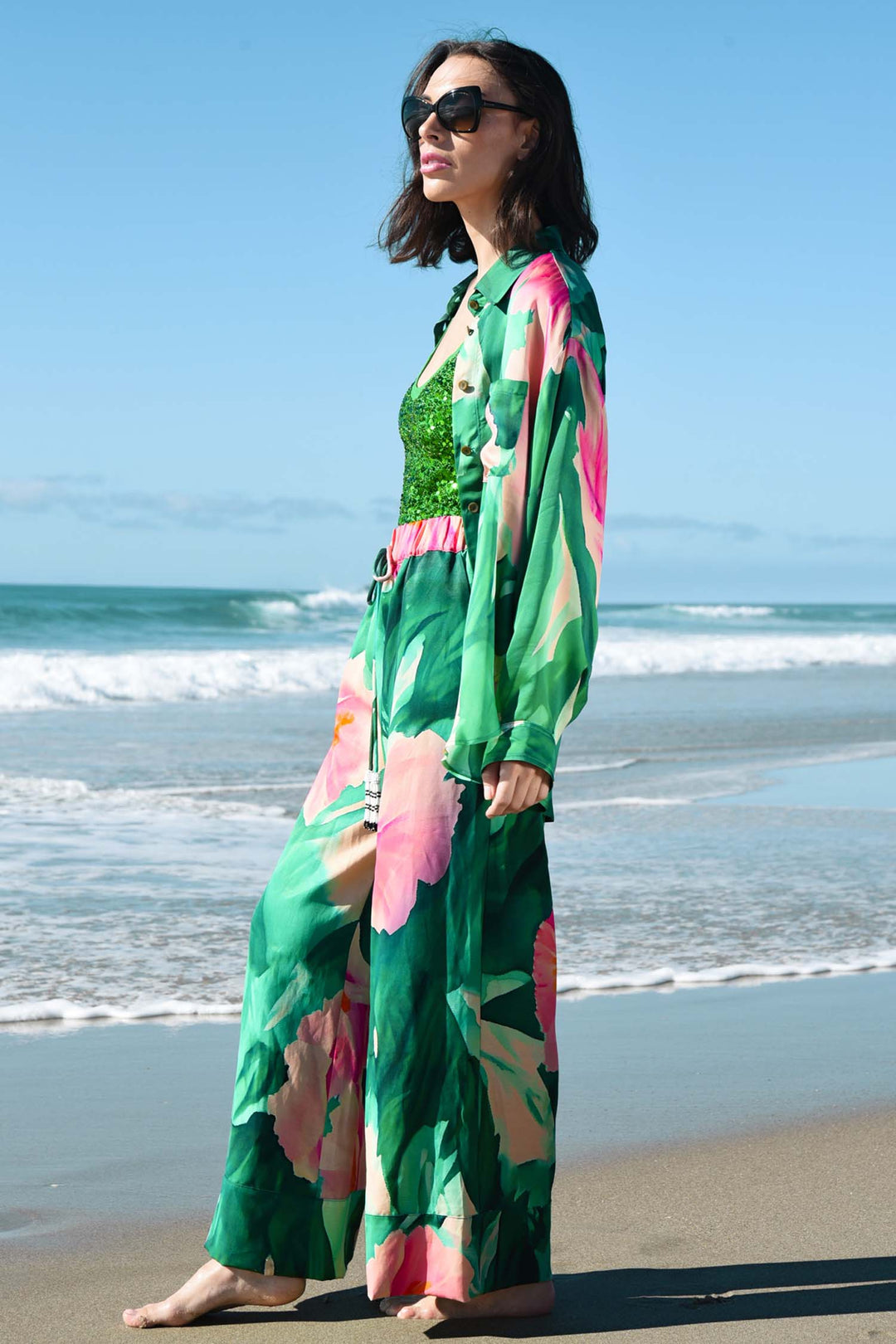Seville Strolls Trouser in Green Floral